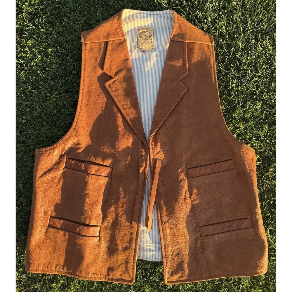 VTG 90s Wah Maker Frontier Clothing Mens Leather Vest Sz M Brown Concho Cowboy